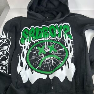 Sad boys pullover hoodie Small black graphic face long sleeve front pocket